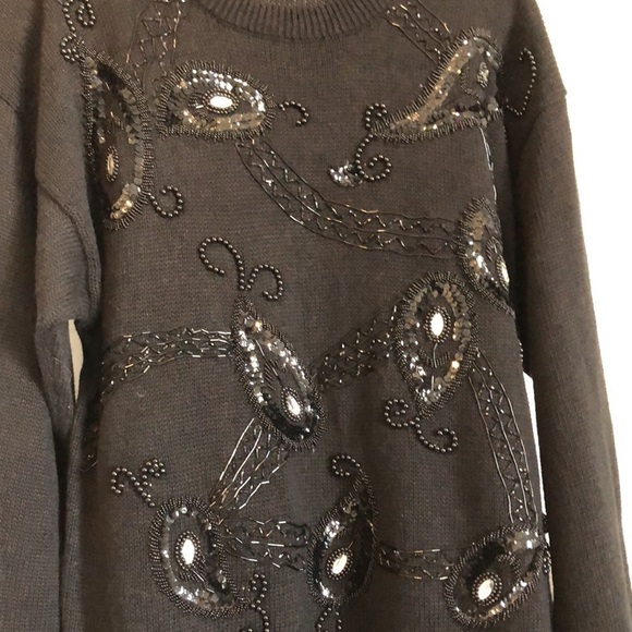 VTG Victoria Harbour Sweater Sz L Black Ramie Bejeweled Beads Crew Neck Goth - Picture 6 of 9